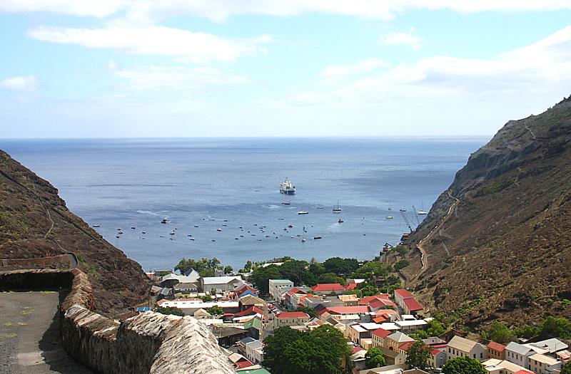 James Bay from the top of Shy Road, with the RMS in harbour